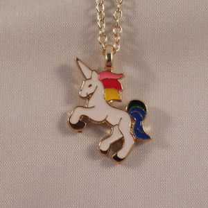 Gold Plated Rainbow Color Unicorn Horse Charm Pendant Necklace 18" Party Gift